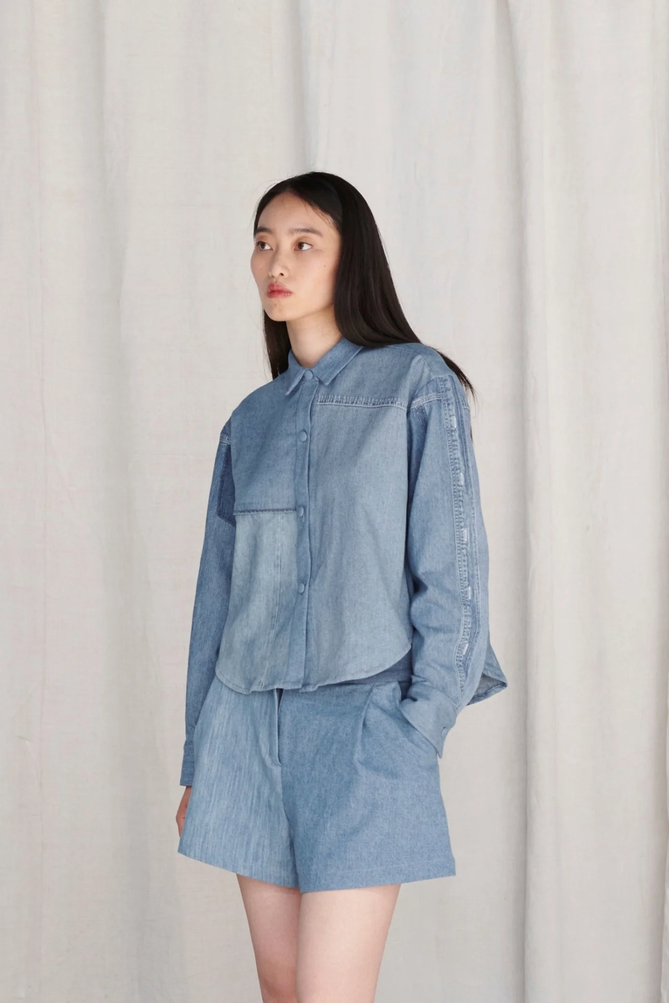 Emilie Shirt Patchwork Shirting Mid Blue - Image 3