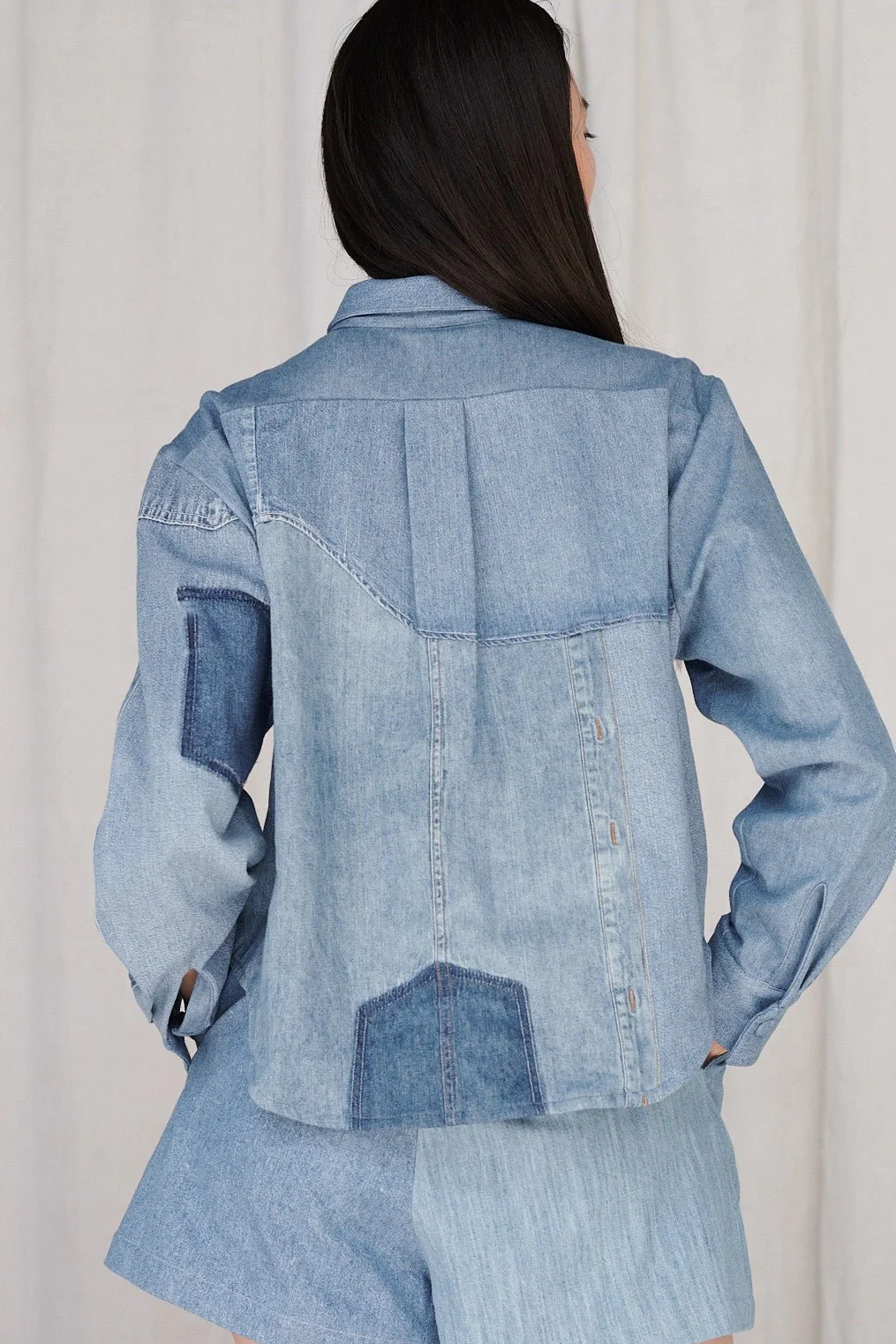 Emilie Shirt Patchwork Shirting Mid Blue - Image 5