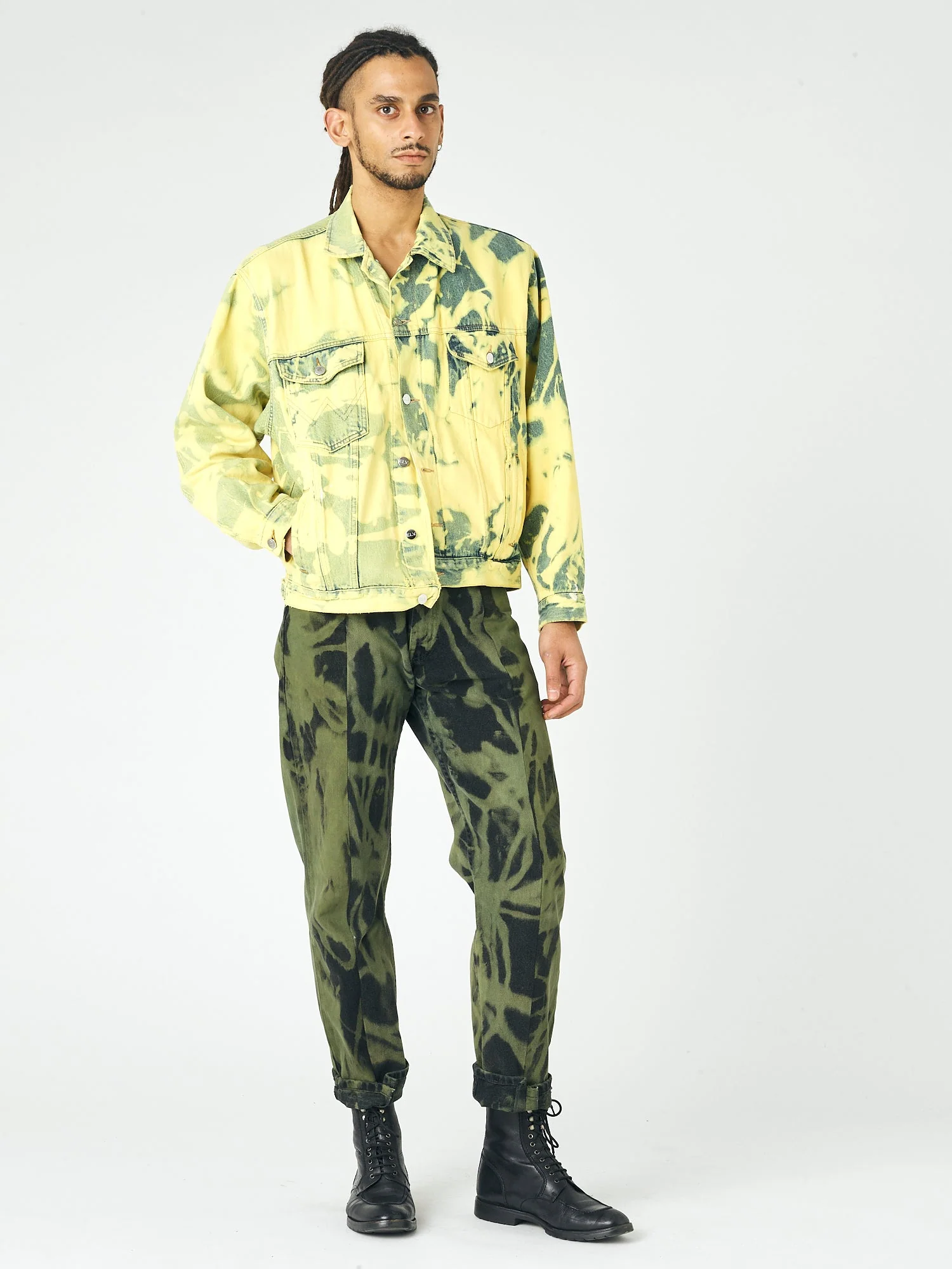 Men's Classic Denim Jacket Bleach Yellow - Image 3